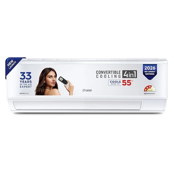 Cruise 1 Ton 3 Star, New Star rated, Inverter Split AC with 7-Stage Air Filtration (Copper, Convertible 4-in-1, Fast Cooling at 48 °C, PM 2.5 Filter, Anti-Rust Tech, CWCVBM-VQ1D123,White)
