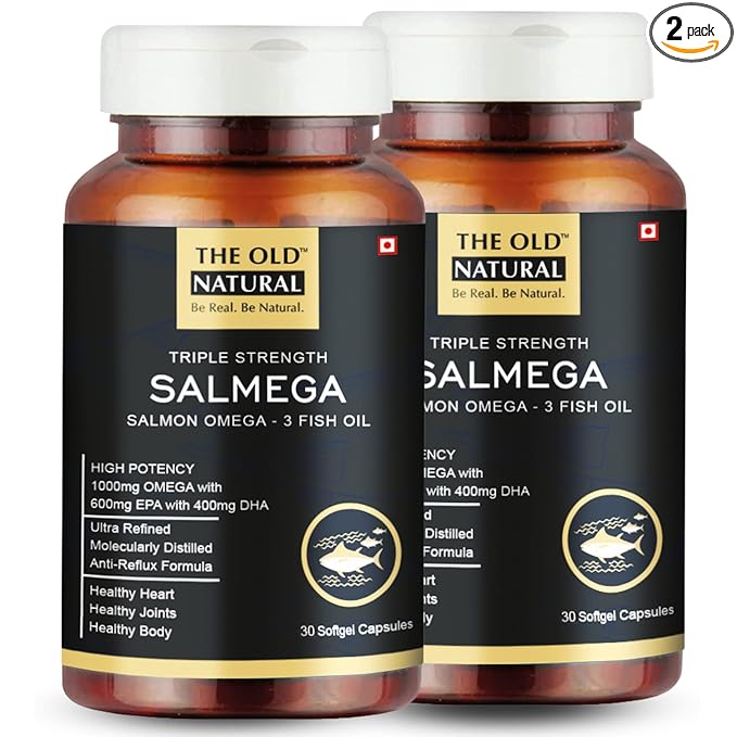 Salmega Triple Strength Salmon Omega 3 Fish Oil 1800mg, 600mg EPA & 400mg DHA with Vitamin E – 60 Softgels (Pack of 2)