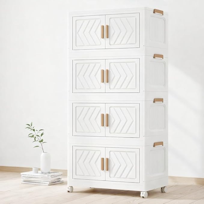 Owme Collapsible Plastic Wardrobe for Unisex | 4-Tier Multi-Layer Storage Cabinet with Doors & Drawers