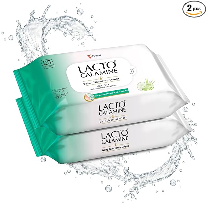 Lacto Calamine Daily Cleansing Face Wipes 25N Each – Pack of 2