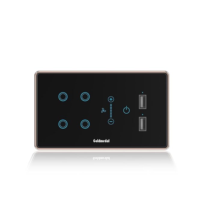 Goldmedal 4 Module I-Touch Wi-Fi 4 Switch + Fan Regulator + 2 USB Port With Glass Plate,Titanium Grey,1_way,Pack Of 1,Suitable For 4 Module Junction Box,No Additional Cover Plate Required,240 Volts