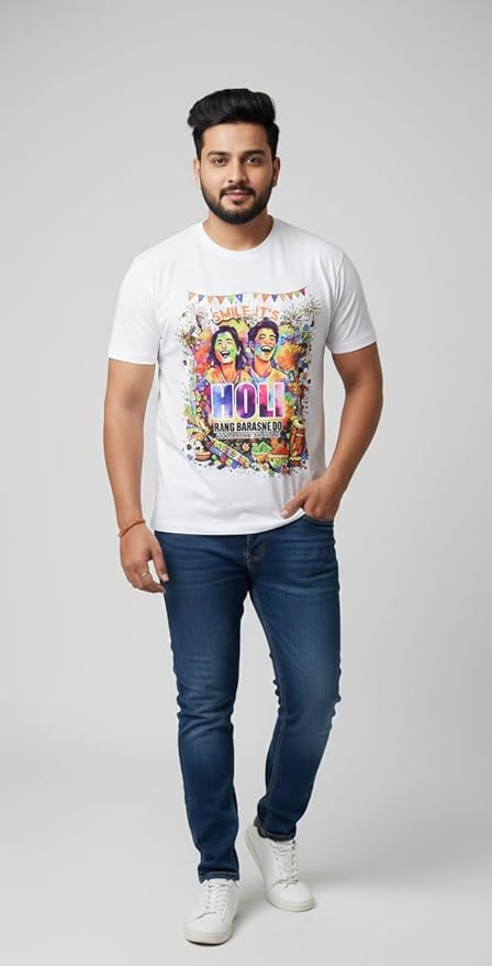 Men’s Holi Special White Graphic T-Shirt – “Rang Barse” Edition | Size S | PoPo Toys®