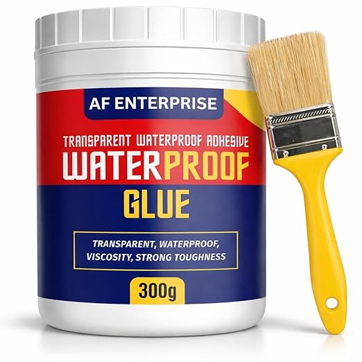 Crack Seal Glue 300gm with Brush Transparent Waterproof Resin Epoxy for Roof Leakage Crack Seal Agent Roof Water Leakage Solution Water Proof Glue for Waterproofing (300 GM / 1 PACK)
