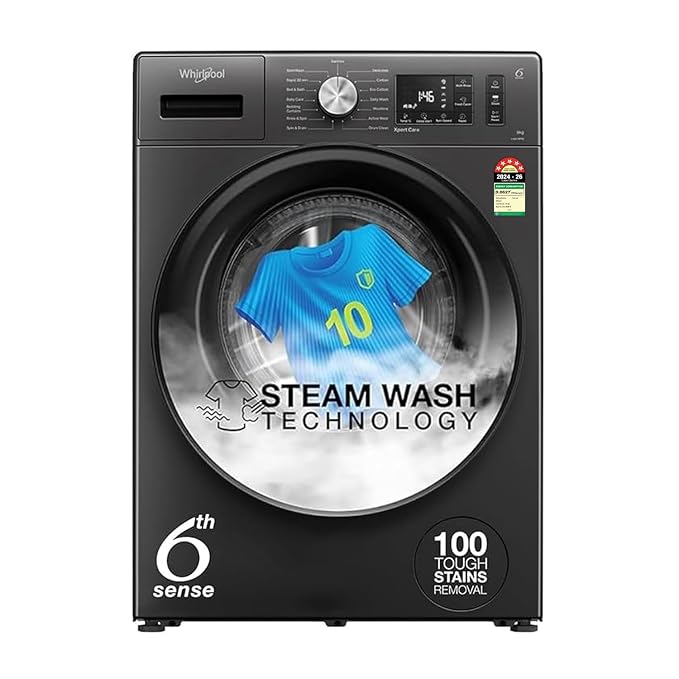 Whirlpool 8 Kg 5 Star Inverter Supreme Care Front Load Fully Automatic Washing Machine with In-Built Heater (XS8014BWME