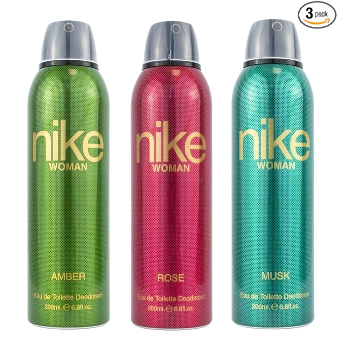 Nike Women Deodorant Spray Combo (Amber + Rose + Musk) – 200ml Each | Pack of 3 Long Lasting Body Spray | Odour Control & Freshness | Deo for Women