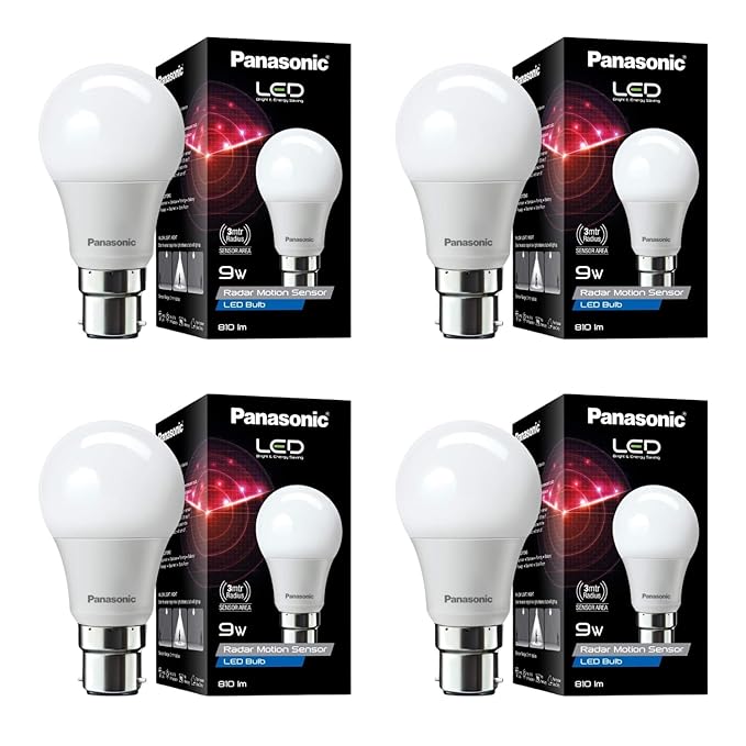 Panasonic 9 Watt Motion Sensor B22 Led Bulb for Home with 3 Mtr Radius Sensor Area, Auto Off After 15 Sec, 1 Yr Warranty (Pk4)