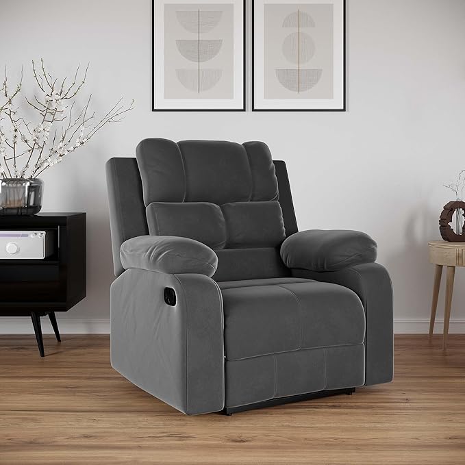 Amazon Brand – Solimo Perfect Loung Velvet Fabric | Single Seater Sofa Recliner | Manual Recliner (Velvet Fabric_Grey)