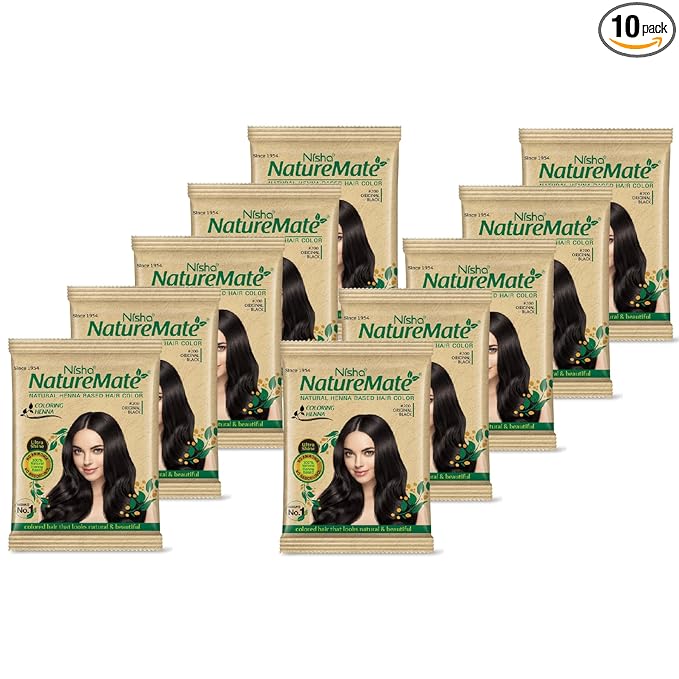 Nisha Nature Mate Henna Based Hair Color Powder Without Ammonia Natural Hair Colour for Women & Men 10gm Pack of 10 (Original Black)