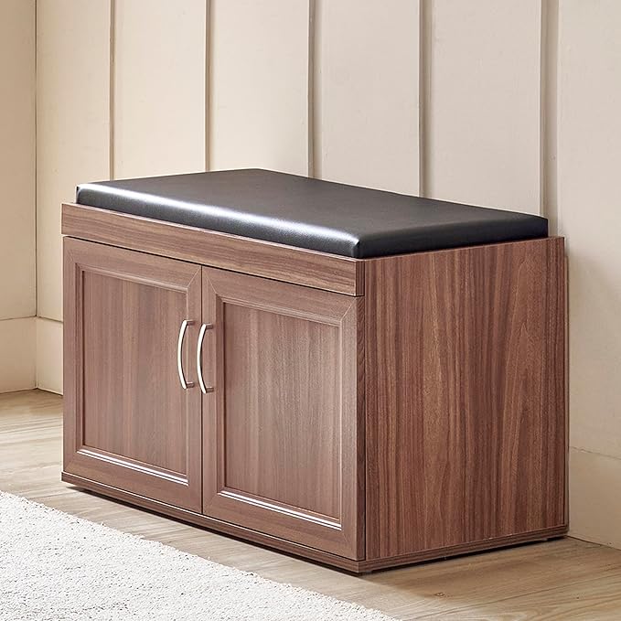 Home Centre | Helios Alton Shoe Cabinet | 12 Pairs, Cushioned Seat | Engineered Wood | Walnut | 1 Year Warranty