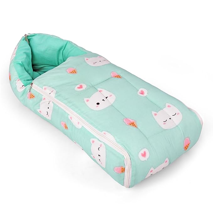 Baby Sleeping Bag for New Born | 3 in 1 Portable Baby Bed & Carry Nest | Soft Cotton Sleeping Bag for Baby | Lightweight & Travel Friendly | 0-6 Months | Peachy Paws