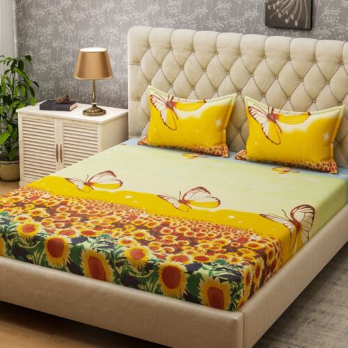 Bombay Dyeing 160 TC Microfiber Double Floral Bedsheet(2 Pillow covers, Yellow)