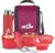 MILTON Pro Lunch Box with Steel Cutlery, 3 Microwave Safe Inner Steel Containers (180 ml, 320 ml, 450 ml), Plastic Chutney Dabba,100 ml, Bottle, 750 ml with Insulated Bag, Office Tiffin, Maroon