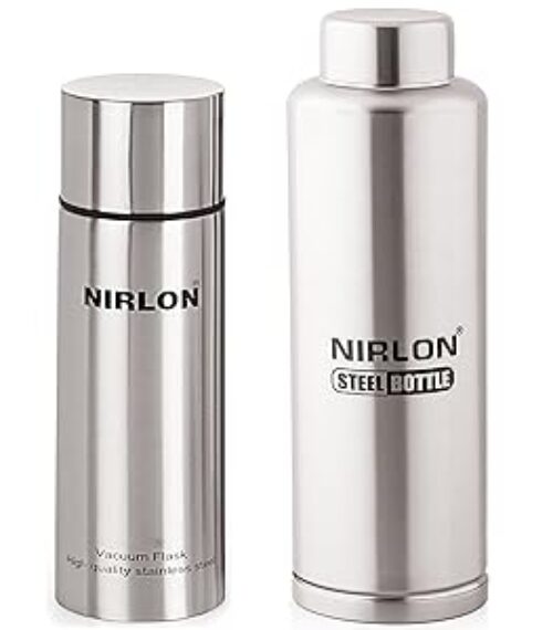 Nirlon Stainless Steel Flask and Freezer Bottle Set, 2-Pieces, Silver (VF500_FB_650)