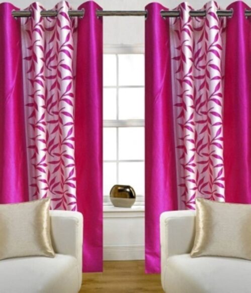 Red Hot Polyester Window Curtain 150 cm (4 ft) Pack of 2(Floral Pink)